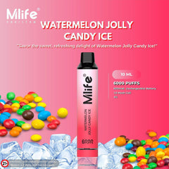 Mlife Disposable Vape – Watermelon Jolly Candy Ice 50mg 6000 Puffs